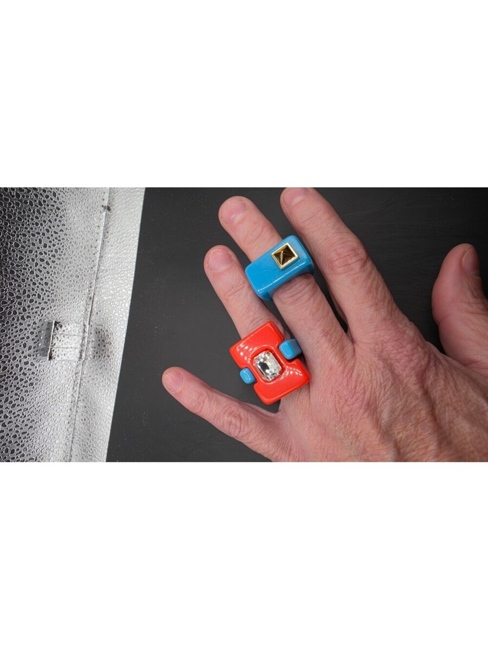 Bold Color Block Adjustable Rings Size 7 - Picture 3 of 9